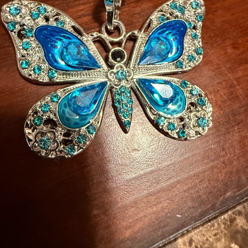 Stunning Blue and Silver Butterfly Necklace